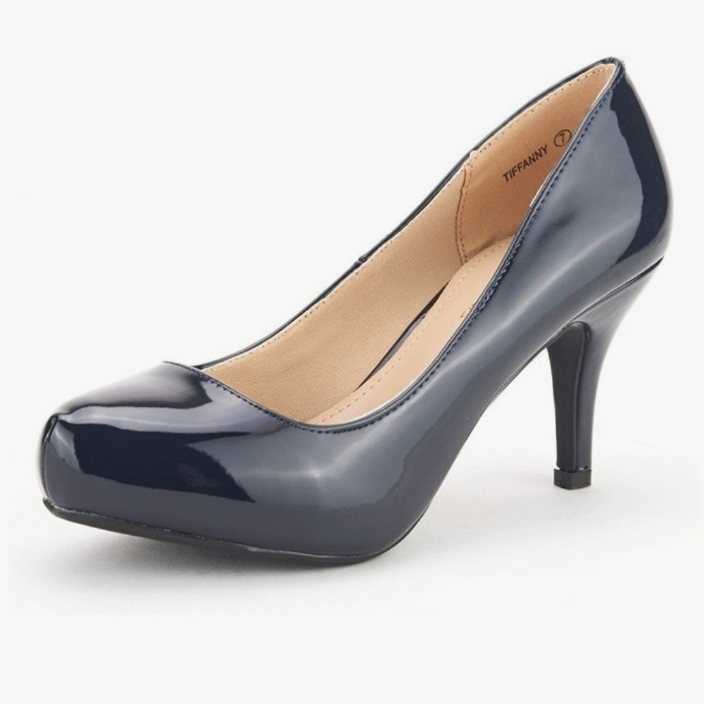 DREAM PAIRS Tiffany Women's Low Stiletto Heel Dress Pumps, Navy Patent, Size 11